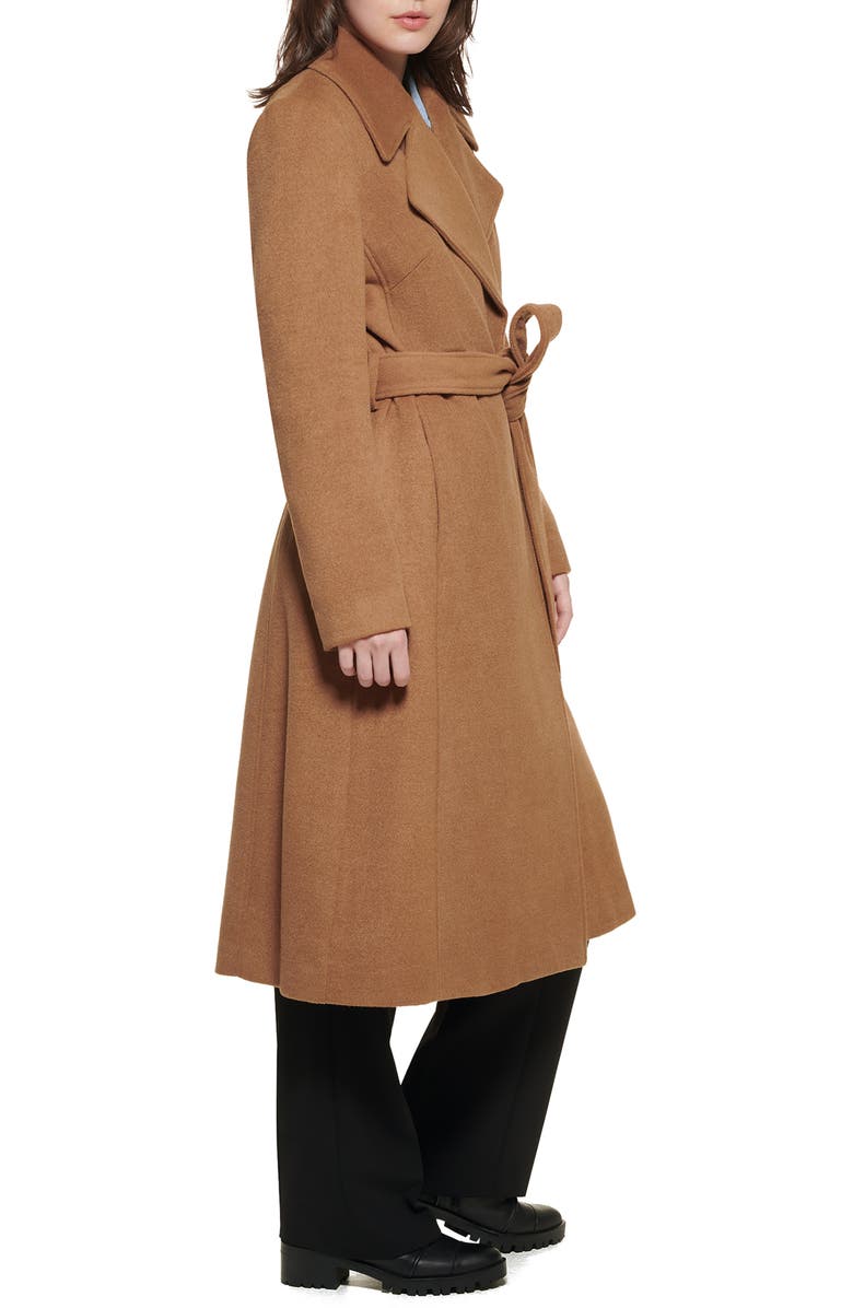 KARL LAGERFELD PARIS Wool Blend Wrap Coat, Alternate, color, Camel