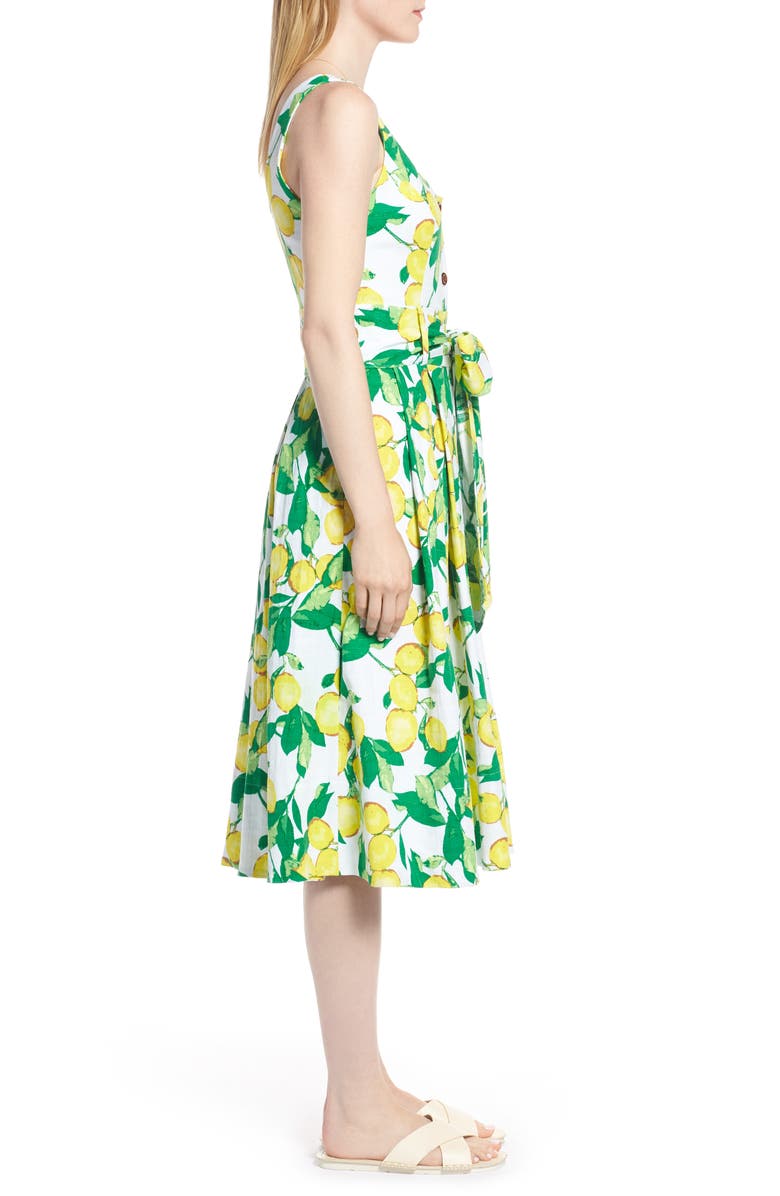 1901 Button Front Lemon Print Dress, Alternate, color,