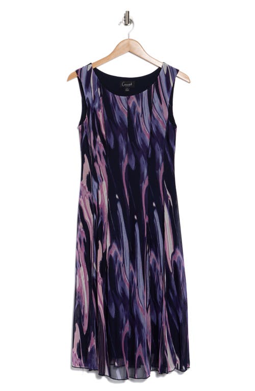 Connected Apparel Mesh A-line Midi Dress In Navy/mauve