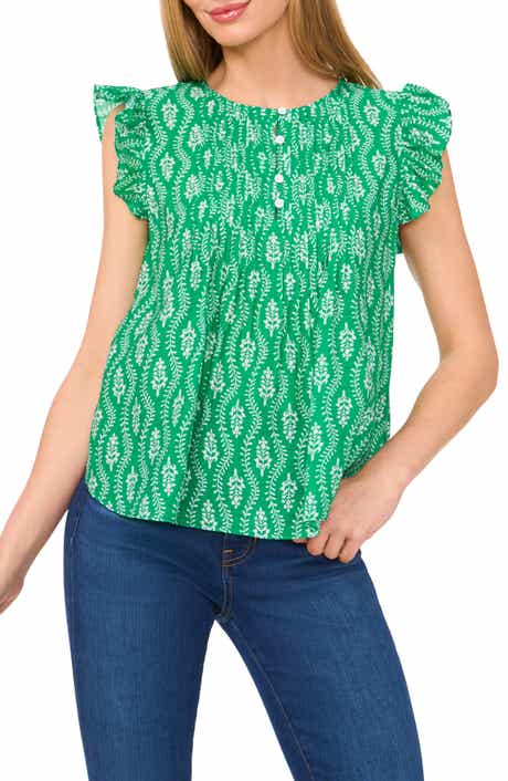 CeCe Floral Pintuck Pleat Top