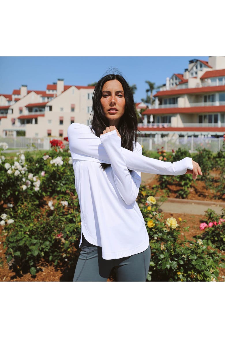 Women's Long Sleeve Sun and UV Protection Relaxed Scallop Top, Alternate, color, White