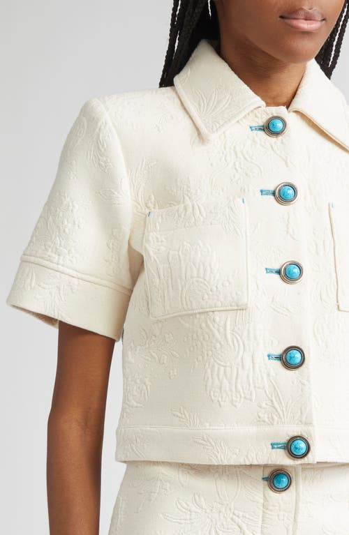 L Agence Chita Floral Embossed Short-sleeve Jacket In Neutral