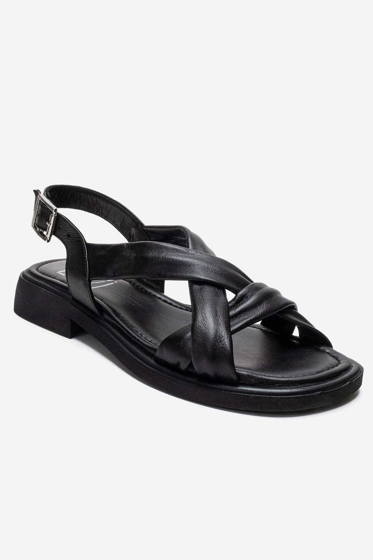 Forever & Always Shoes Frand Leather Crisscross Strap Sandal, Alternate, color, Black