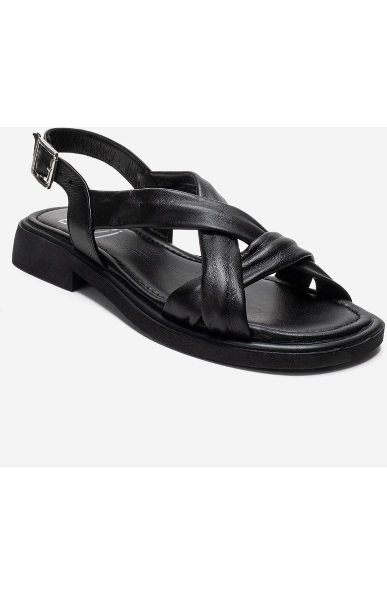 Forever & Always Shoes Frand Leather Crisscross Strap Sandal, Alternate, color, Black