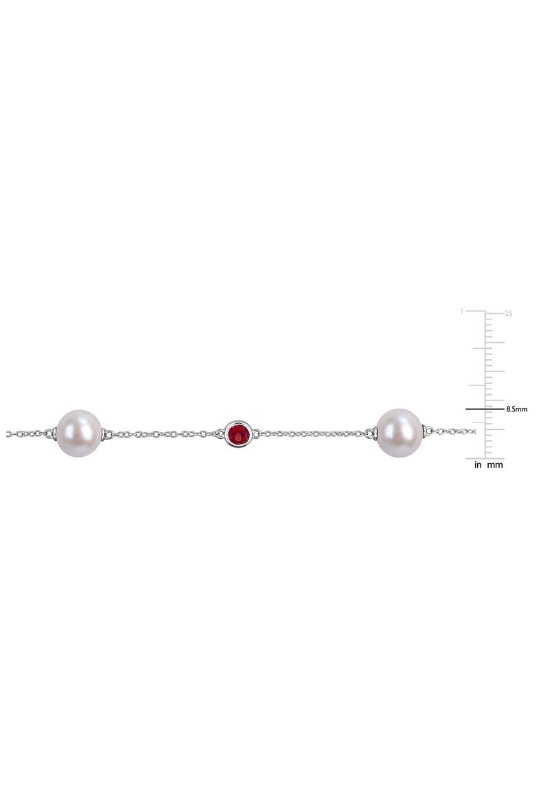 8.5-9mm Cultured Freshwater Pearl & Stone Station Bracelet, Alternate, color, RED