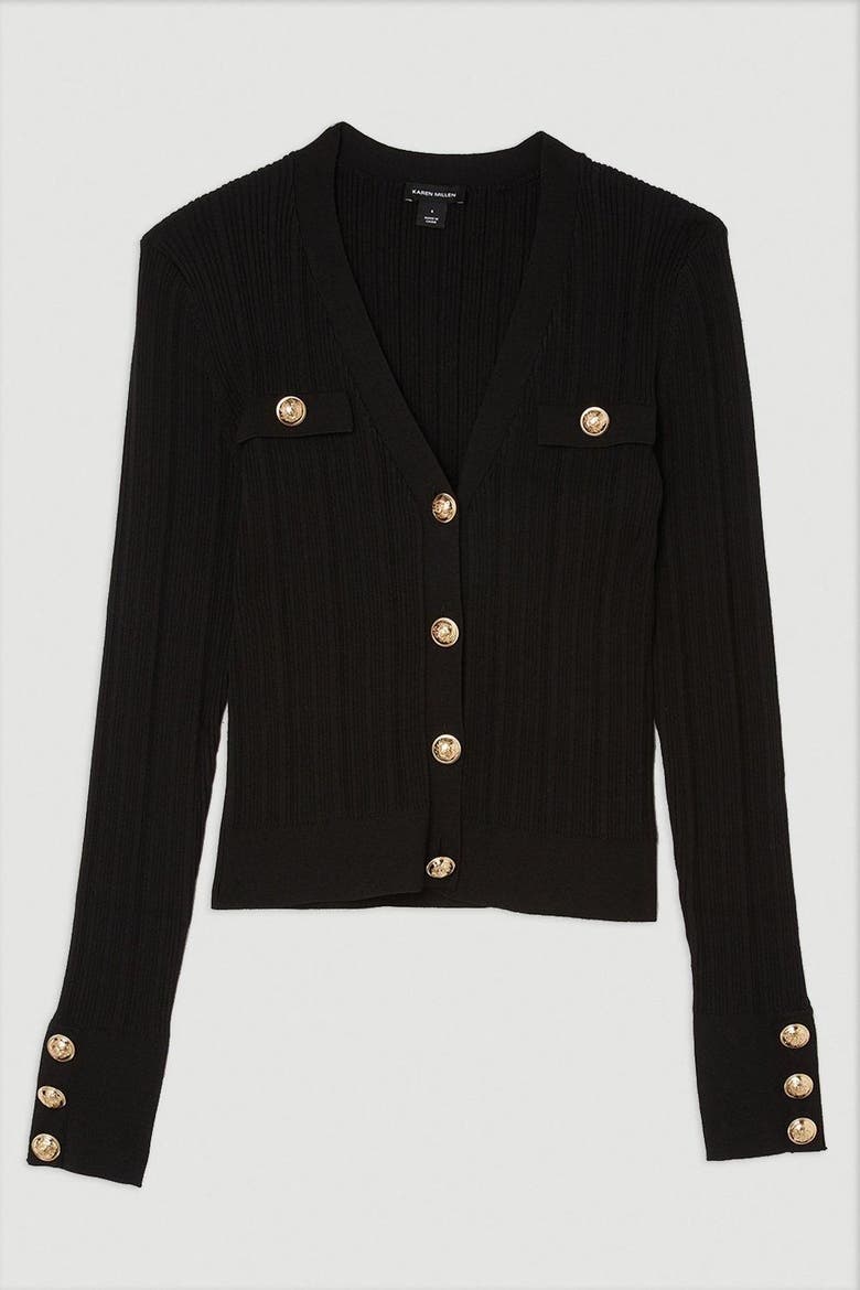 Viscose Blend Rib Military Trim Cardigan, Alternate, color, Black