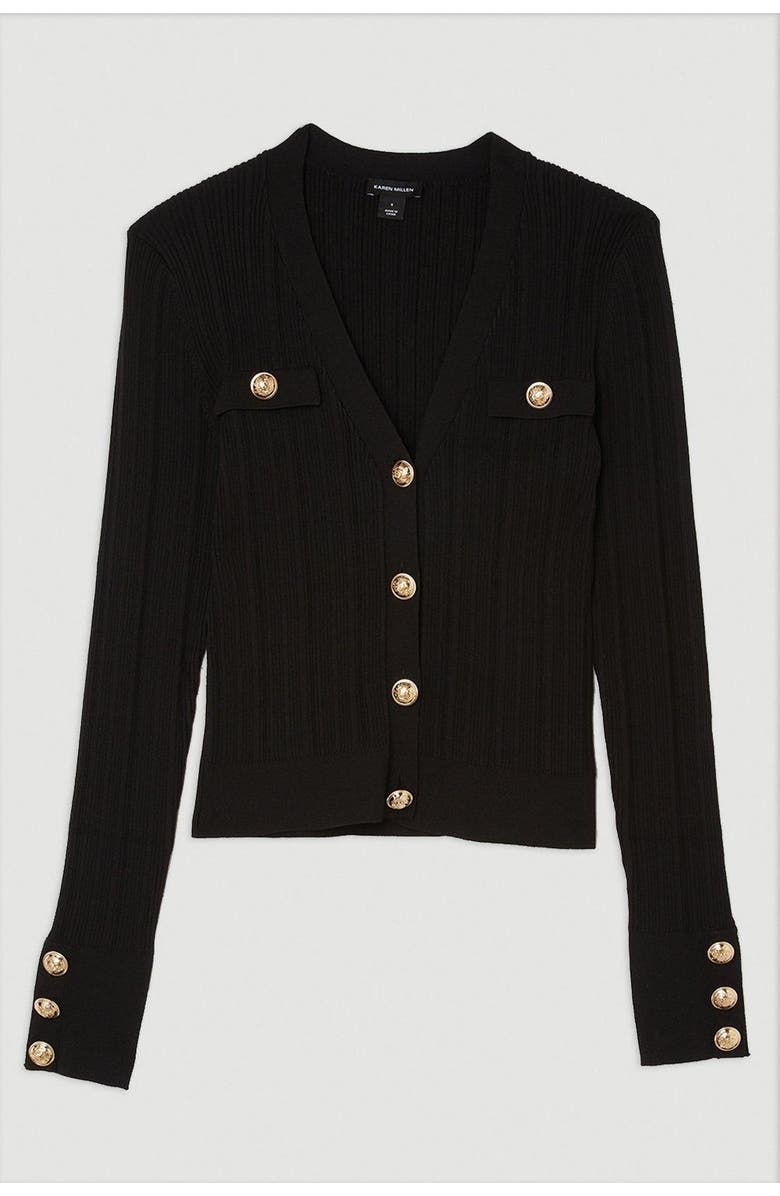 Karen Millen Viscose Blend Rib Military Trim Cardigan, Alternate, color, Black