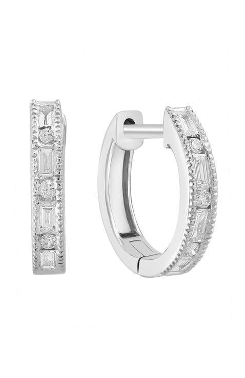 Art Deco-Inspired Diamond Hoop Earrings in 14K White Gold