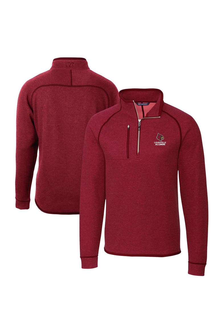 Men's Cutter & Buck  Heather Red Louisville Cardinals Alumni Logo Mainsail Sweater-Knit Half-Zip Pullover Jacket, Main, color, Heather Red