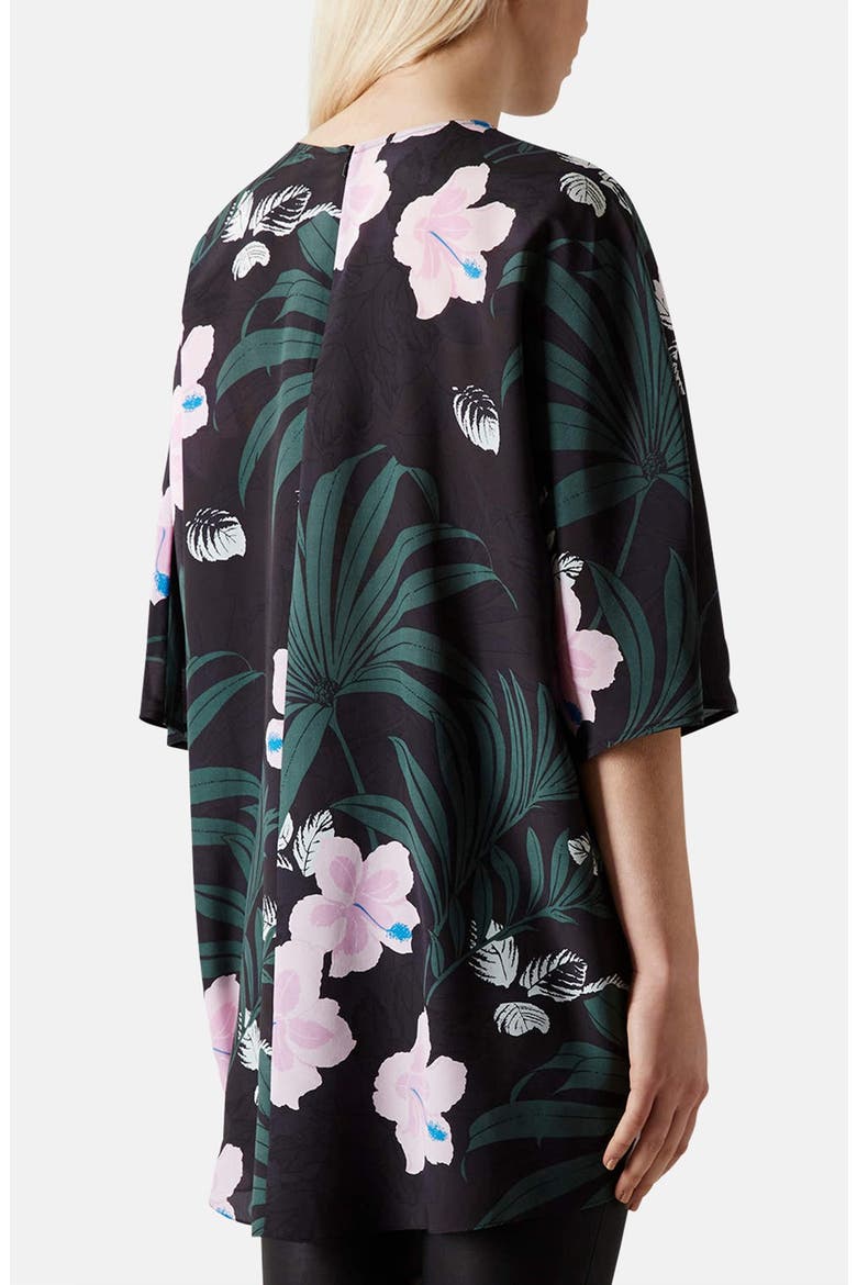 Jungle Print Silk Tunic Top, Alternate, color, BLACK