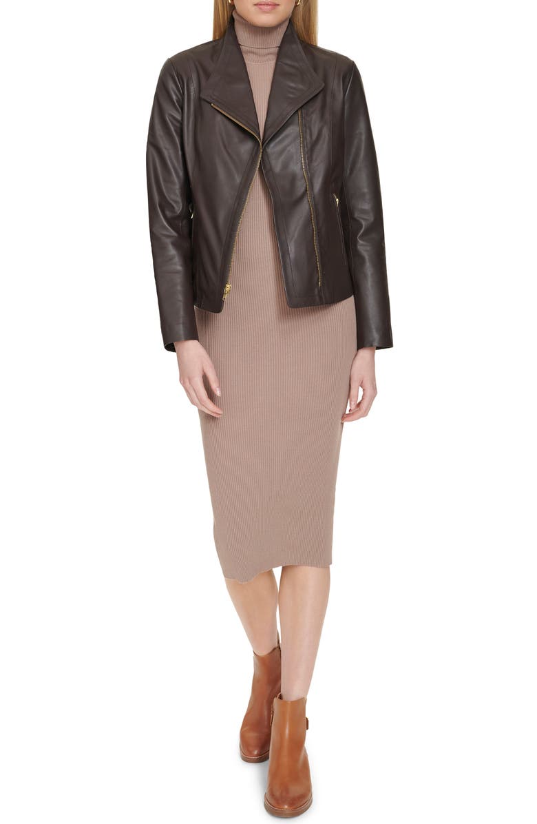 Cole Haan Asymmetric Zip Leather Jacket, Alternate, color, 