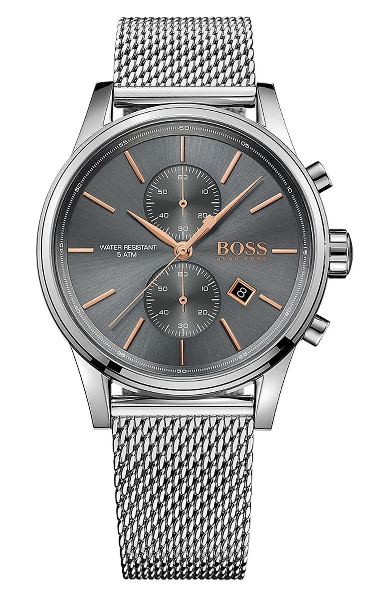 BOSS Jet Chronograph Mesh Strap Watch, 41mm, Alternate, color, 