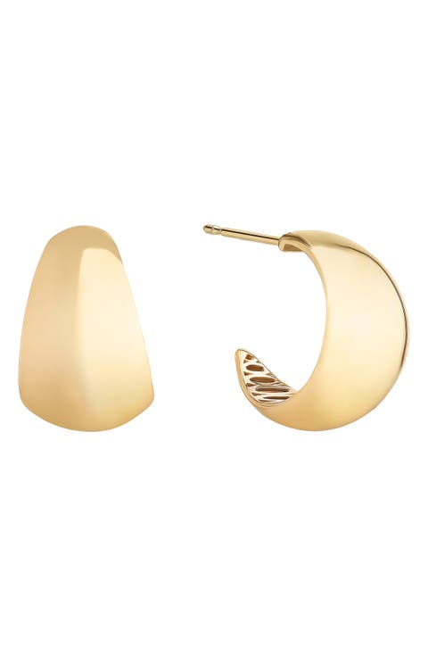 14k Gold Curved Protofusion Huggie Hoop Earrings