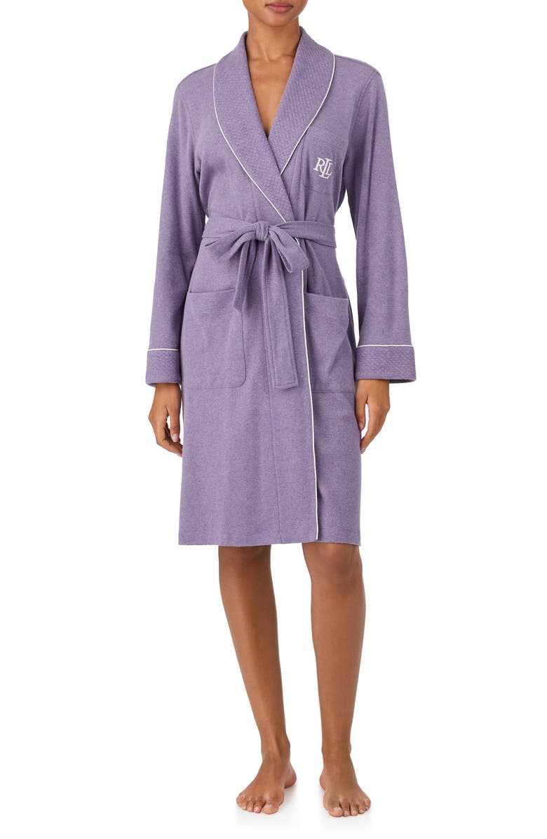 Lauren Ralph Lauren Quilted Collar Short Cotton Robe, Main, color, Purple
