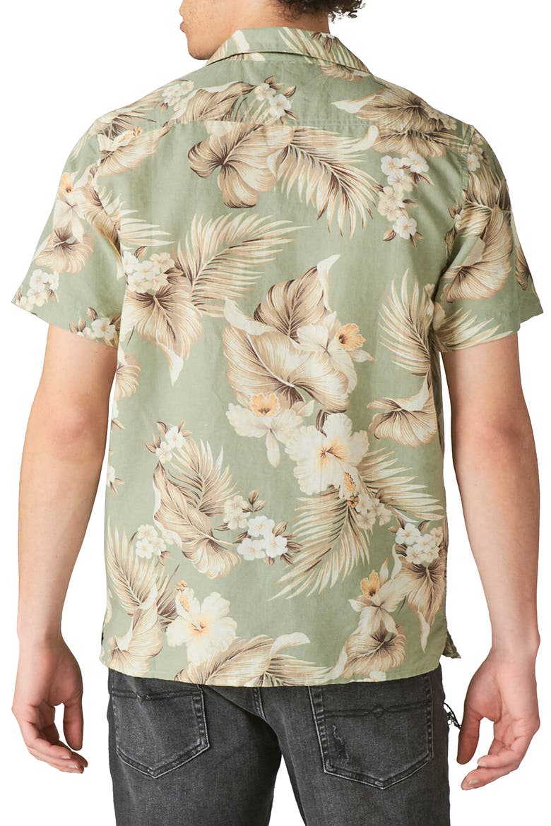 Patterned Linen Blend Short Sleeve Shirt, Alternate, color, OLIVE PRINT