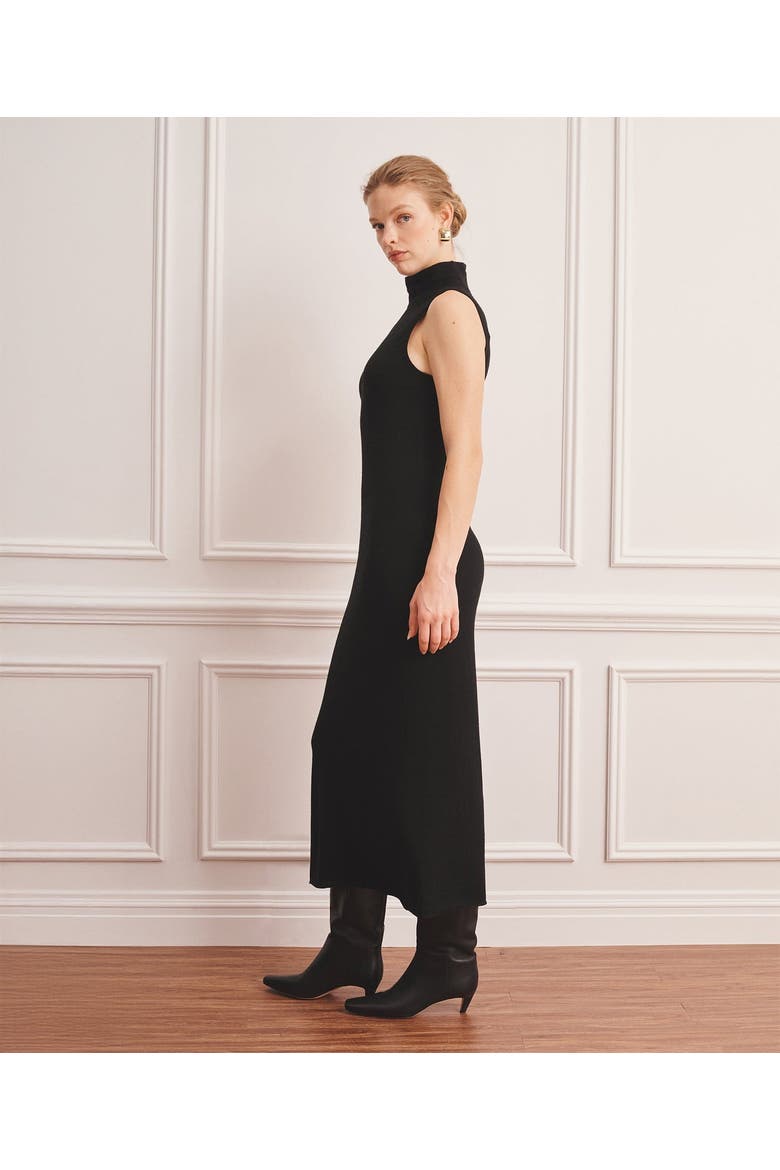 Super Fine Cashmere Sleeveless Turtleneck Dress, Alternate, color, Black