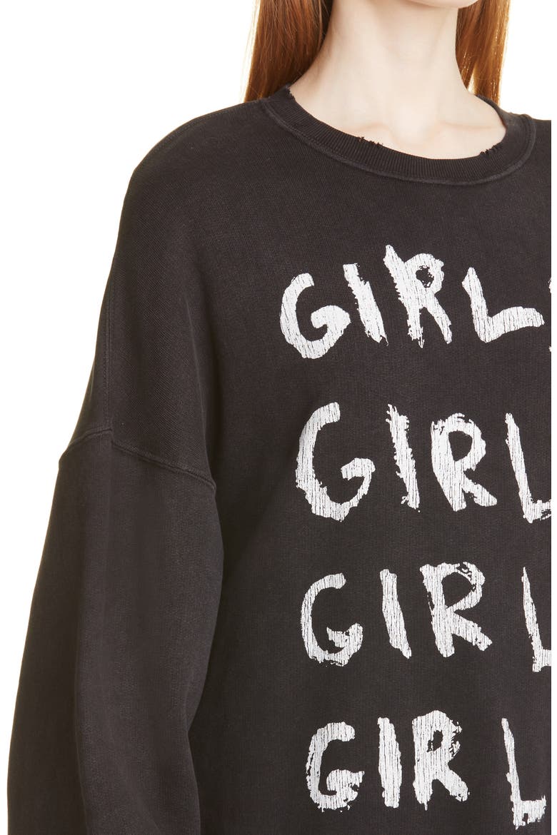 Girls Girls Oversize Distressed Sweatshirt, Alternate, color, ACID BLACK