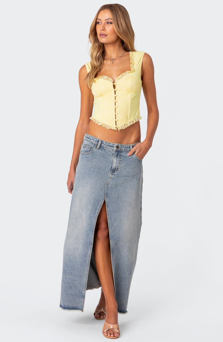 EDIKTED Lace Panel Corset Crop Top, Alternate, color, Yellow