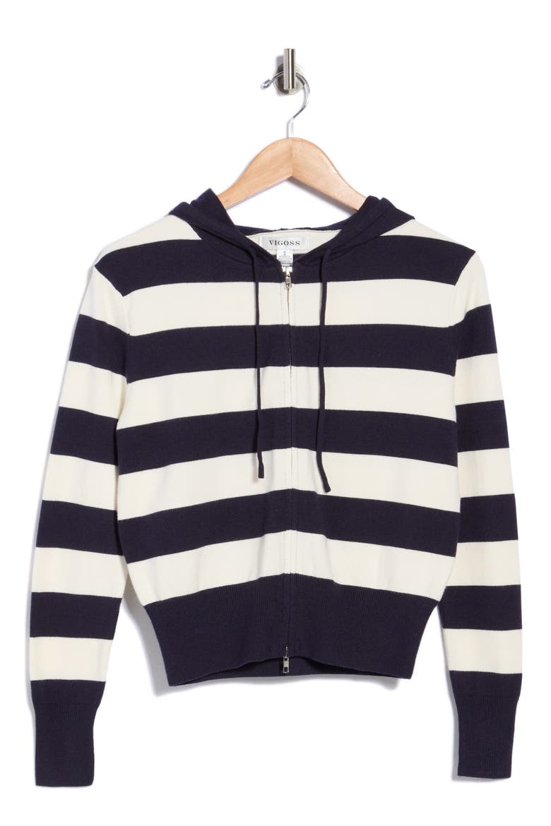 Rugby Stripe Zip-Up Hoodie, Alternate, color, NAVY/ CREME