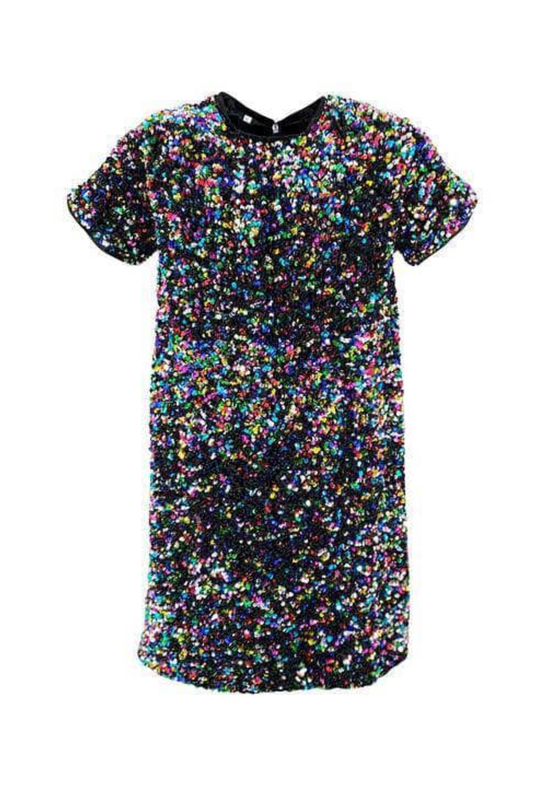 Shimmer Stardust Sequin Dress, Main, color, Black