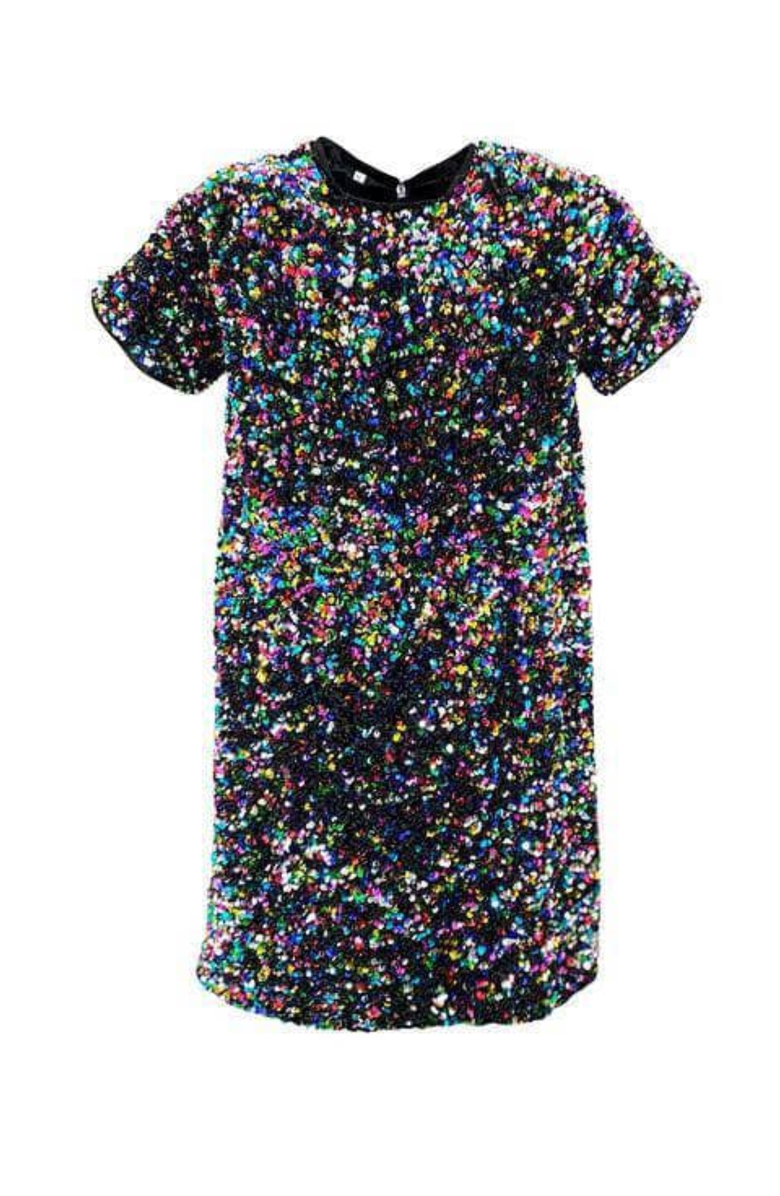 Lola + The Boys Shimmer Stardust Sequin Dress, Alternate, color, Black
