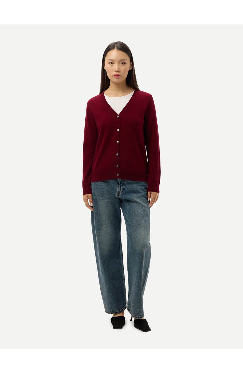 Gobi Cashmere Timeless Cashmere V-Neck Cardigan, Alternate, color, Bordeaux