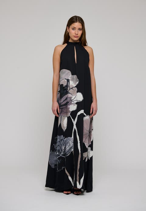 Noladea Floral Halter Keyhole Maxi Dress