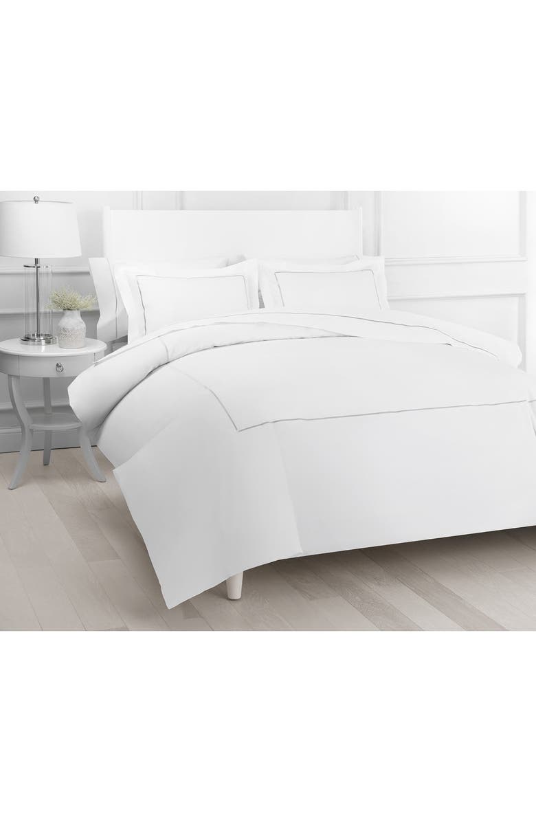 MELANGE HOME Marrow Stripe Cotton Percale Duvet Set, Main, color, Grey/White