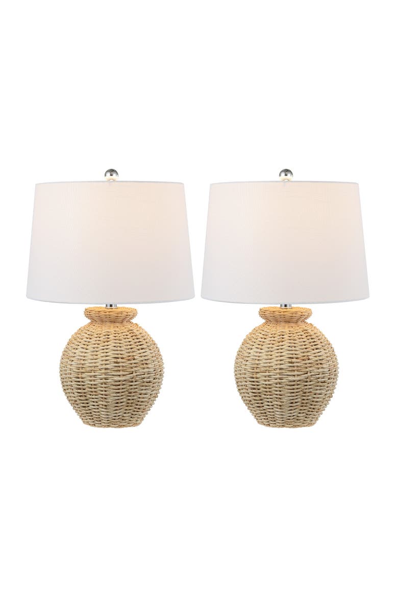 Nora 22" Rustic Coastal Rattan Globe LED Table Lamps, Brown, Alternate, color, Brown