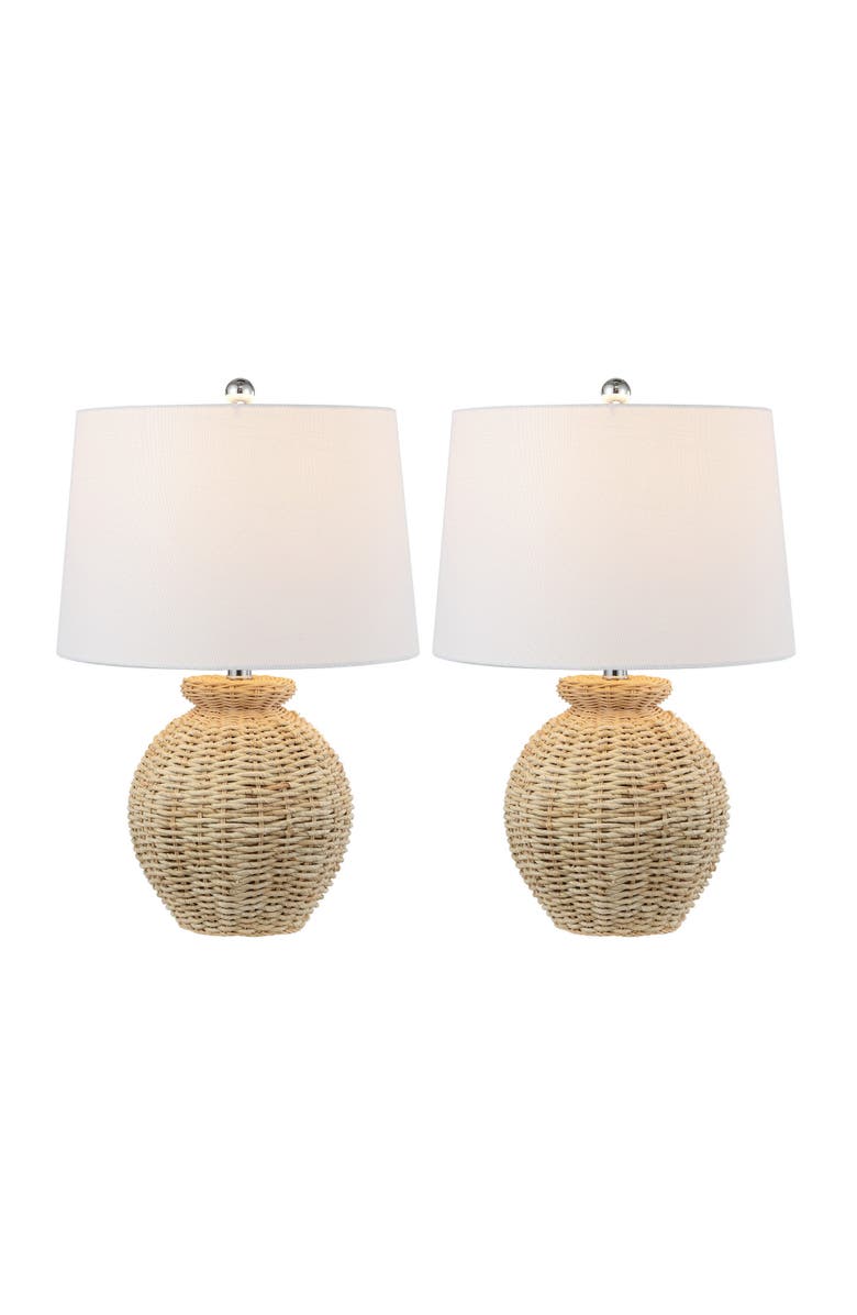 JONATHAN Y Nora 22" Rustic Coastal Rattan Globe LED Table Lamps, Brown, Alternate, color, Brown