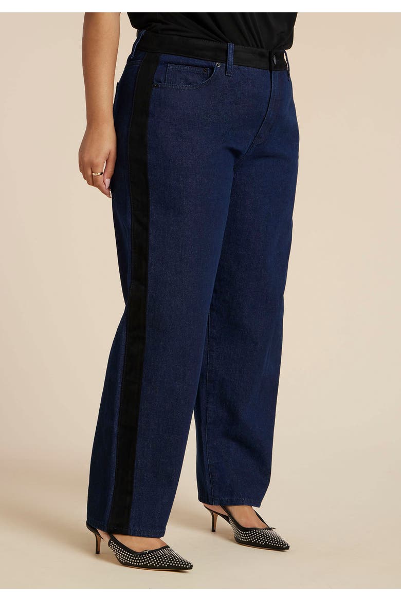 Faux Suede Side Stripe Straight Leg Jean, Alternate, color, INDIGO RINSE WASH