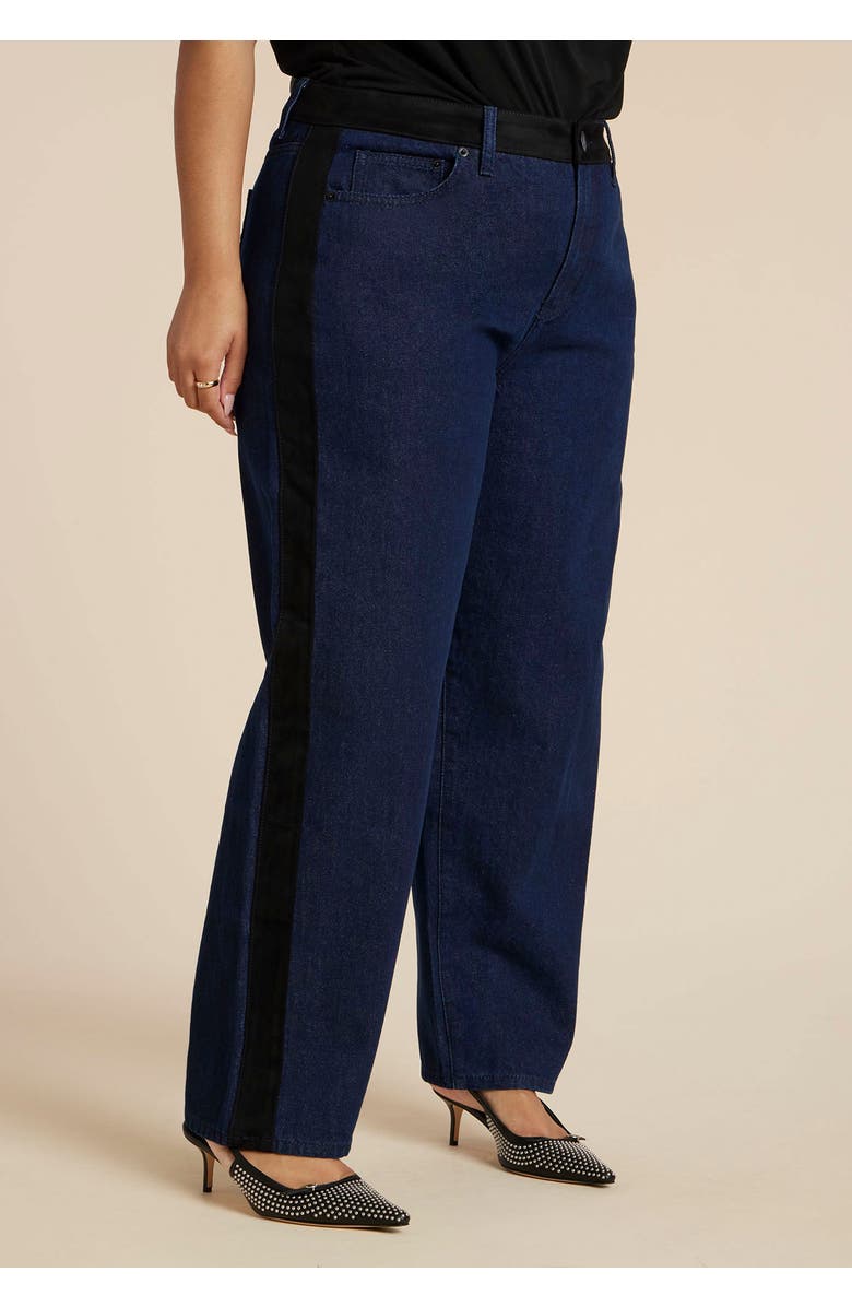 ELOQUII Faux Suede Side Stripe Straight Leg Jean, Alternate, color, Indigo Rinse Wash