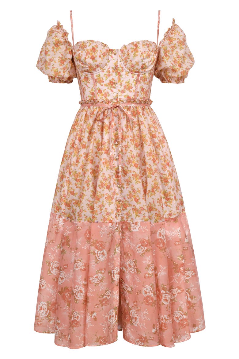 Penelope Floral Puff Sleeve Corset Maxi Dress, Alternate, color, VINTAGE ROSE PRINT