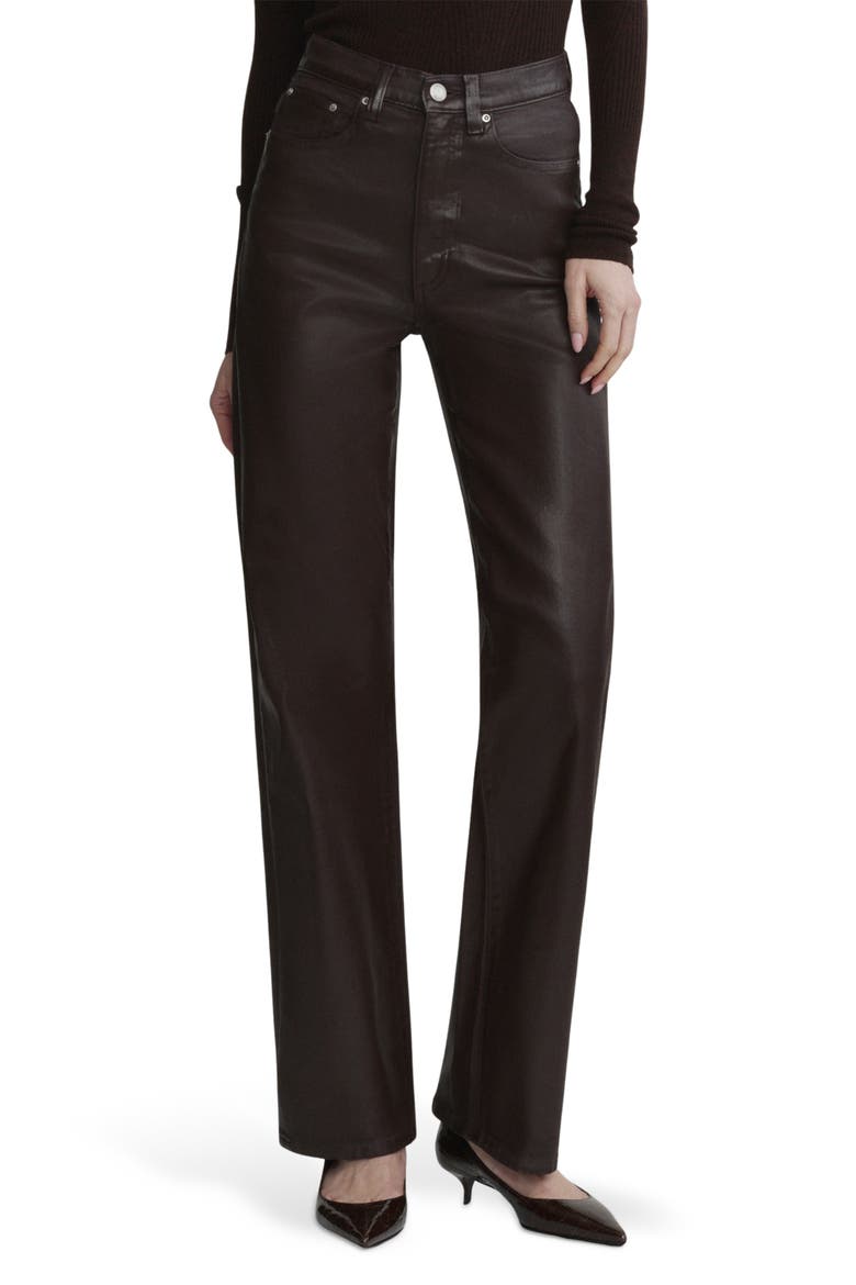 Karmine Wax Coated Refined SculptSystem High Waist Wide Leg Jeans, Main, color, BRAMBLE COATED