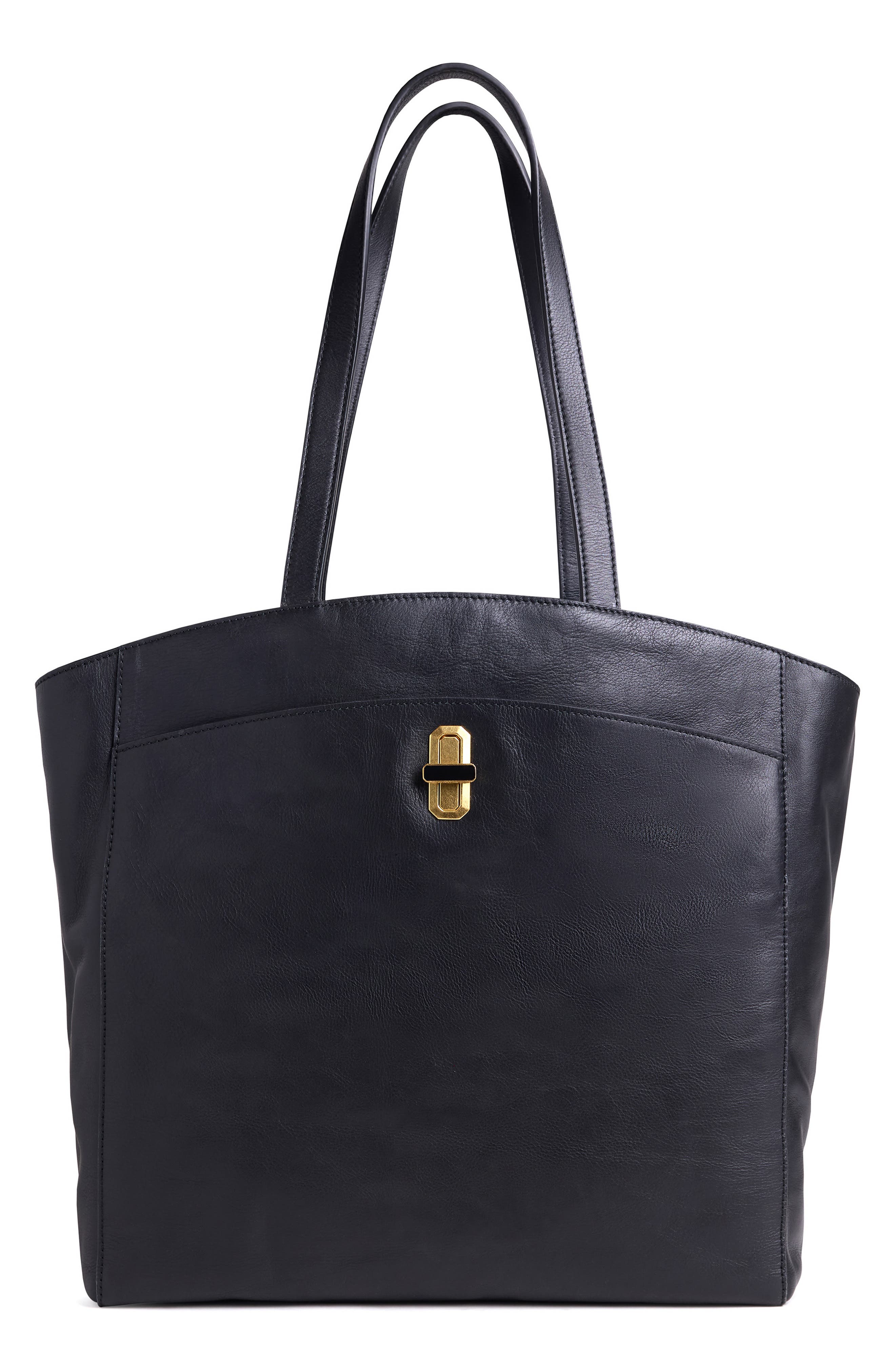 Large Leather Dome Tote, Alternate, color, BLACK