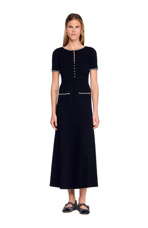 Sandro Cropped Beaded Cardigan In Black
