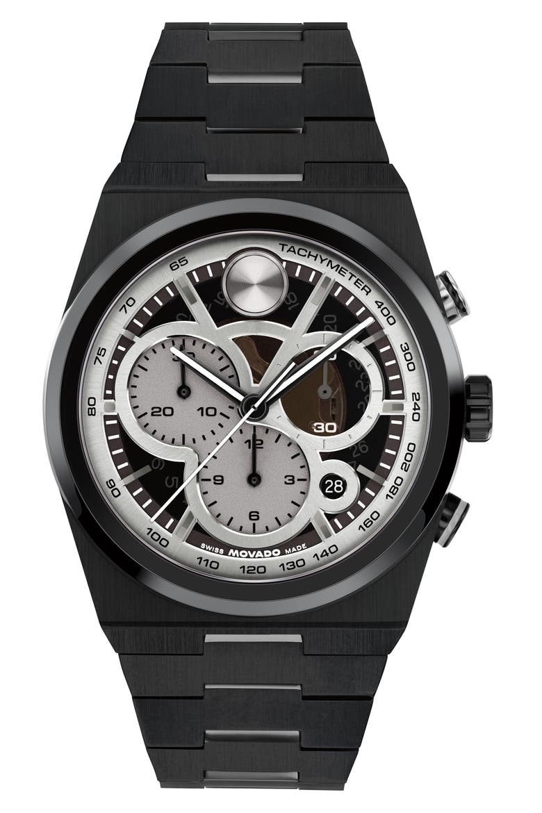 Bold Quest Skeleton Chronograph Bracelet Watch, 40mm, Main, color, BLACK