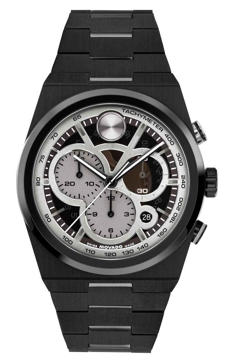Movado Bold Quest Skeleton Chronograph Bracelet Watch, 40mm, Main, color, Black