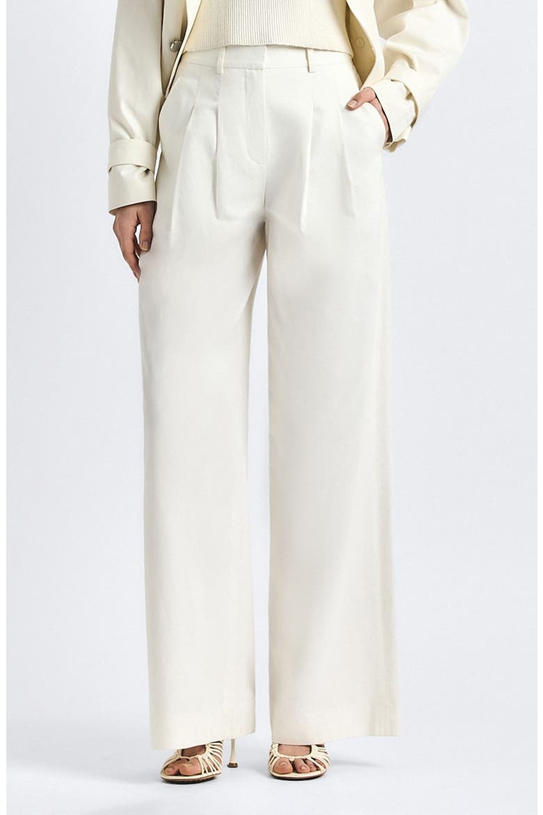 Juliana Pleated Wide Leg Twill Pants, Main, color, SOFT WHITE