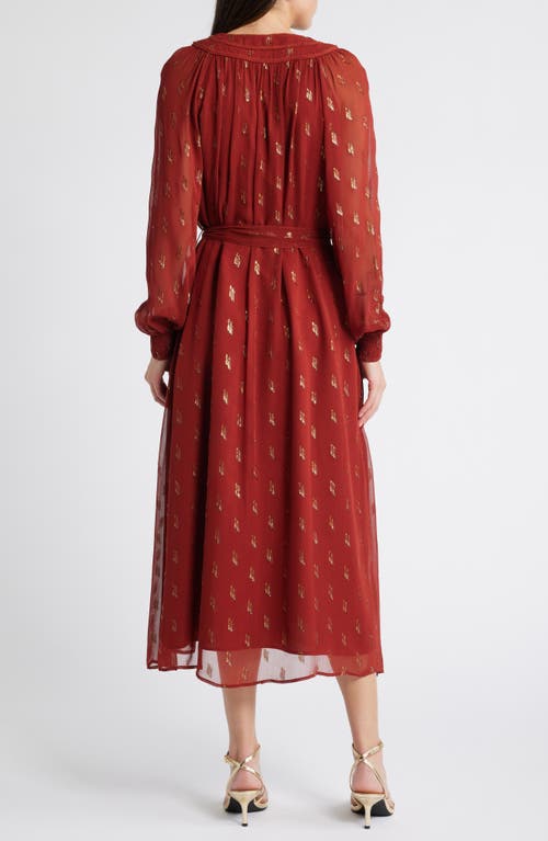 CIEBON CIEBON ELENA METALLIC FIL COUPÉ LONG SLEEVE MIDI DRESS