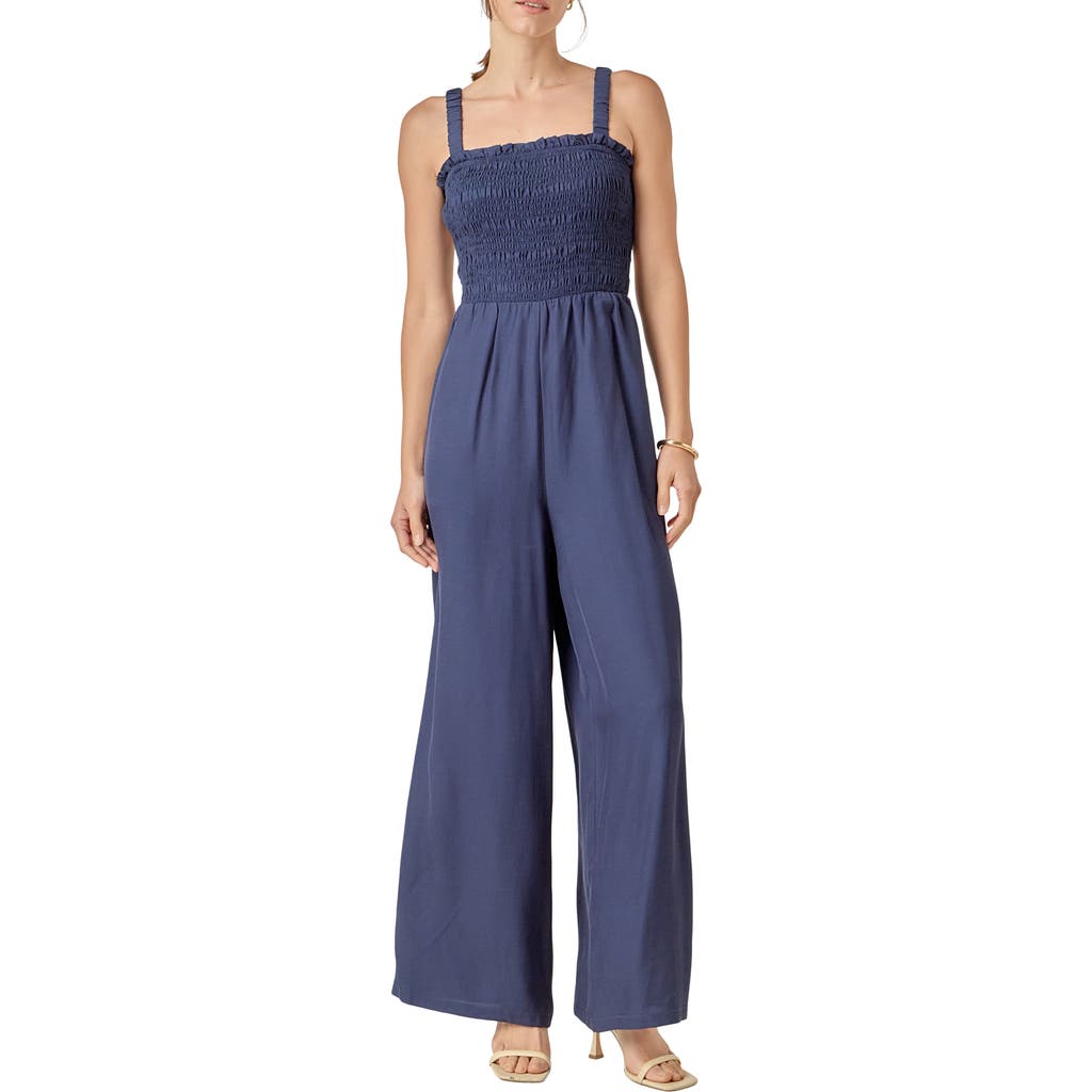 English Factory Sleeveless Smocked Wide-leg Jumpsuit In Blue