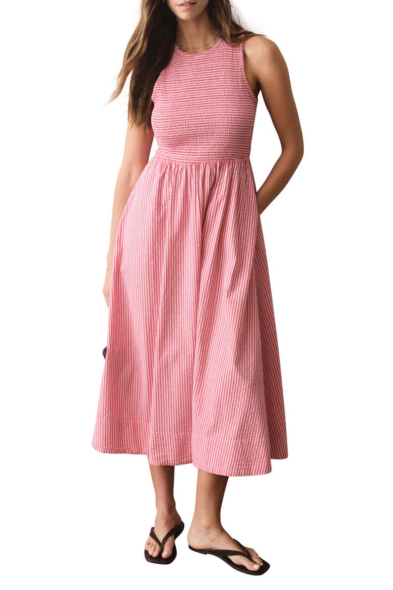 Darcy Stripe Smocked Seersucker Midi Dress, Alternate, color, PINK STRIPE