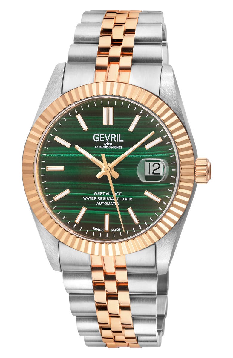 GEVRIL West Village Automatic Two-Tone Bracelet Watch, 40mm, Main, color, Silver/ Rose Gold