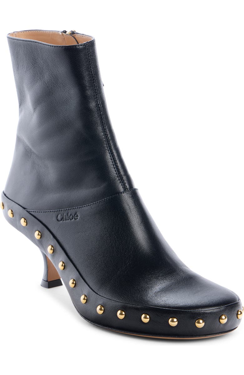 Chloé Junie Studded Kitten Heel Bootie, Main, color, Black