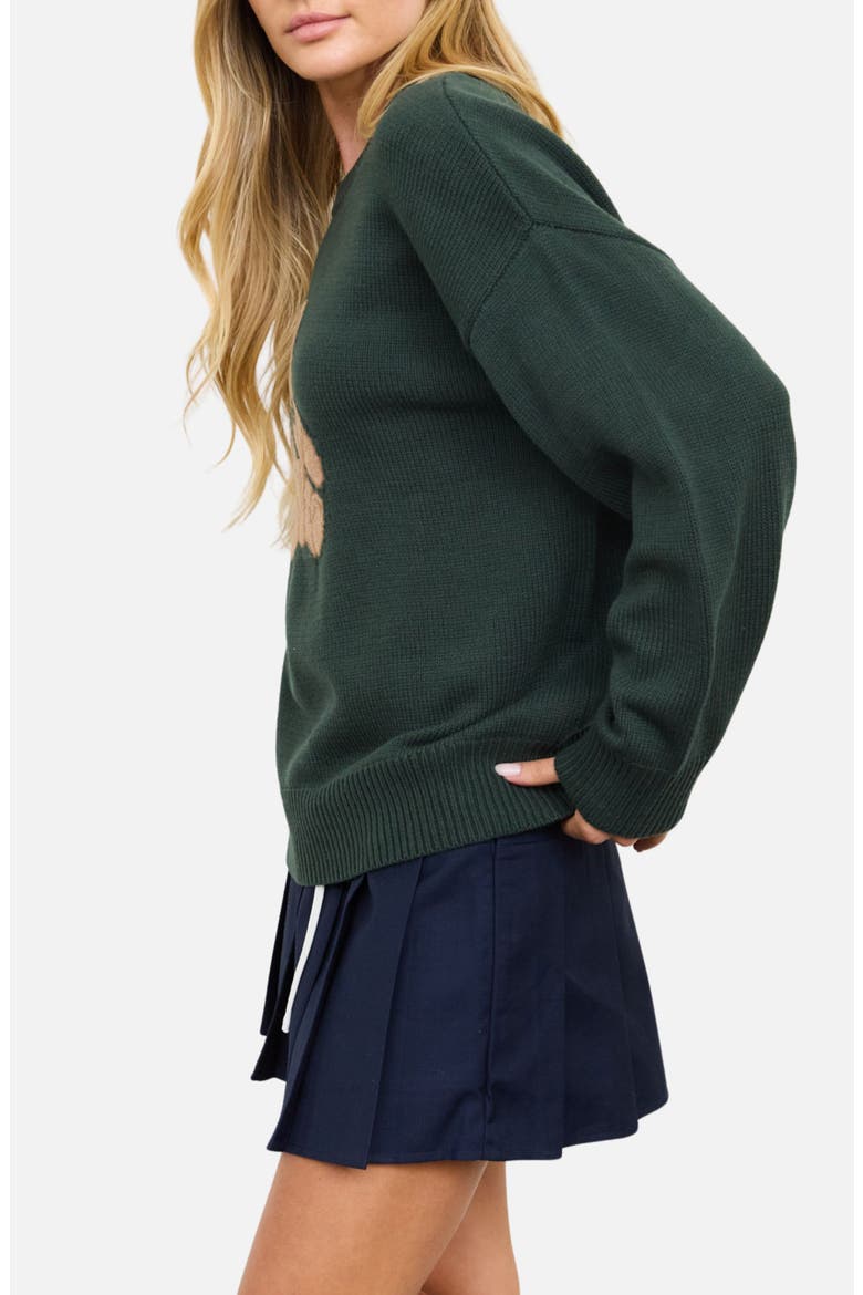 Teddy Bear Pullover Sweater, Alternate, color, HUNTER GREEN