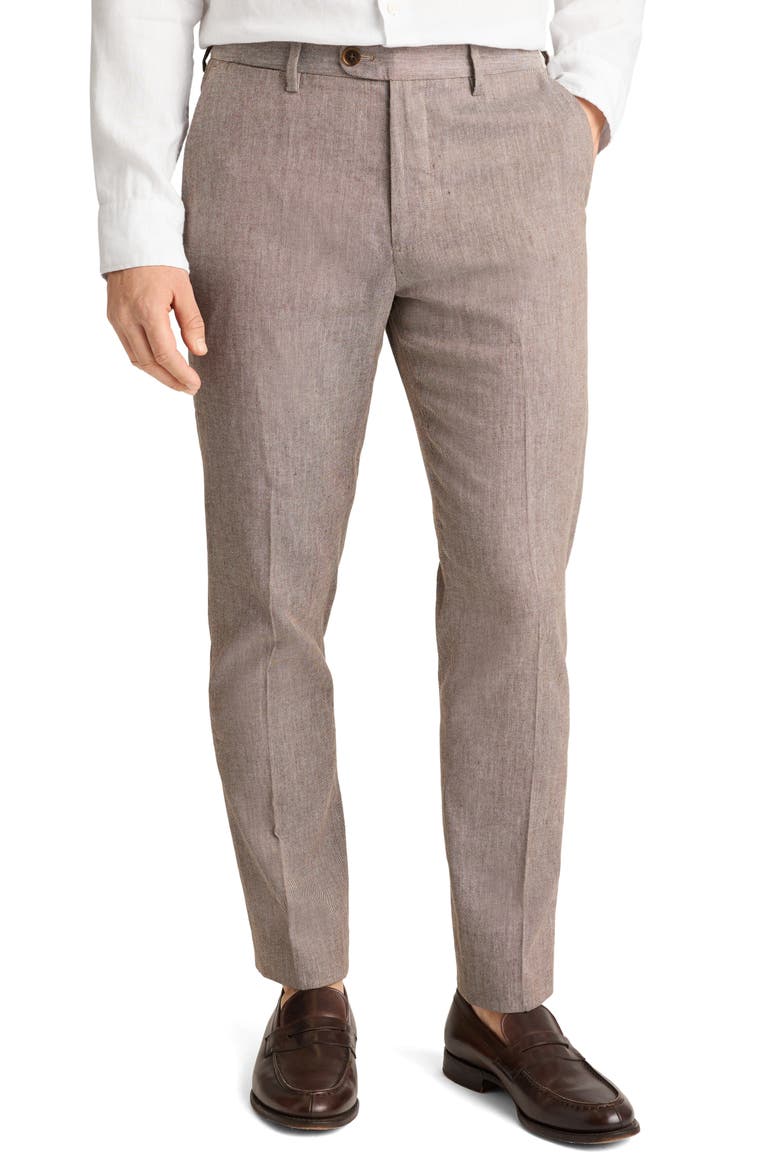 Primo Cotton & Linen Blend Chinos, Main, color, MID BROWN TWILL