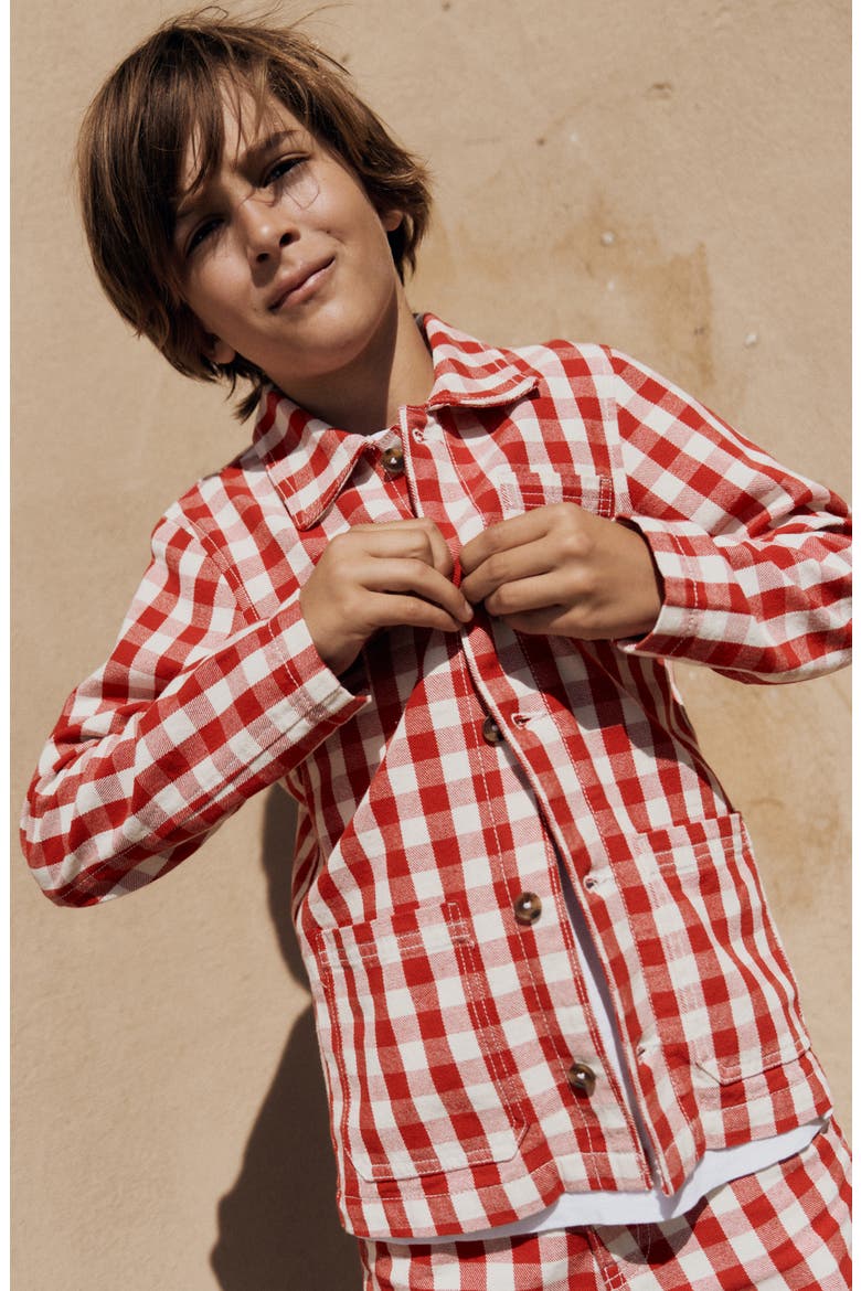 Kids' Gingham Canvas Chore Jacket, Alternate, color, RED GINGHAM