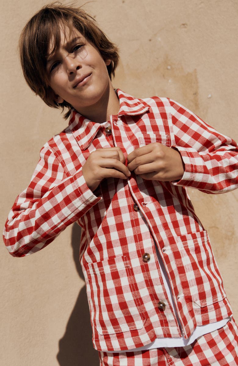 Mini Boden Kids' Gingham Canvas Chore Jacket, Alternate, color, Red Gingham