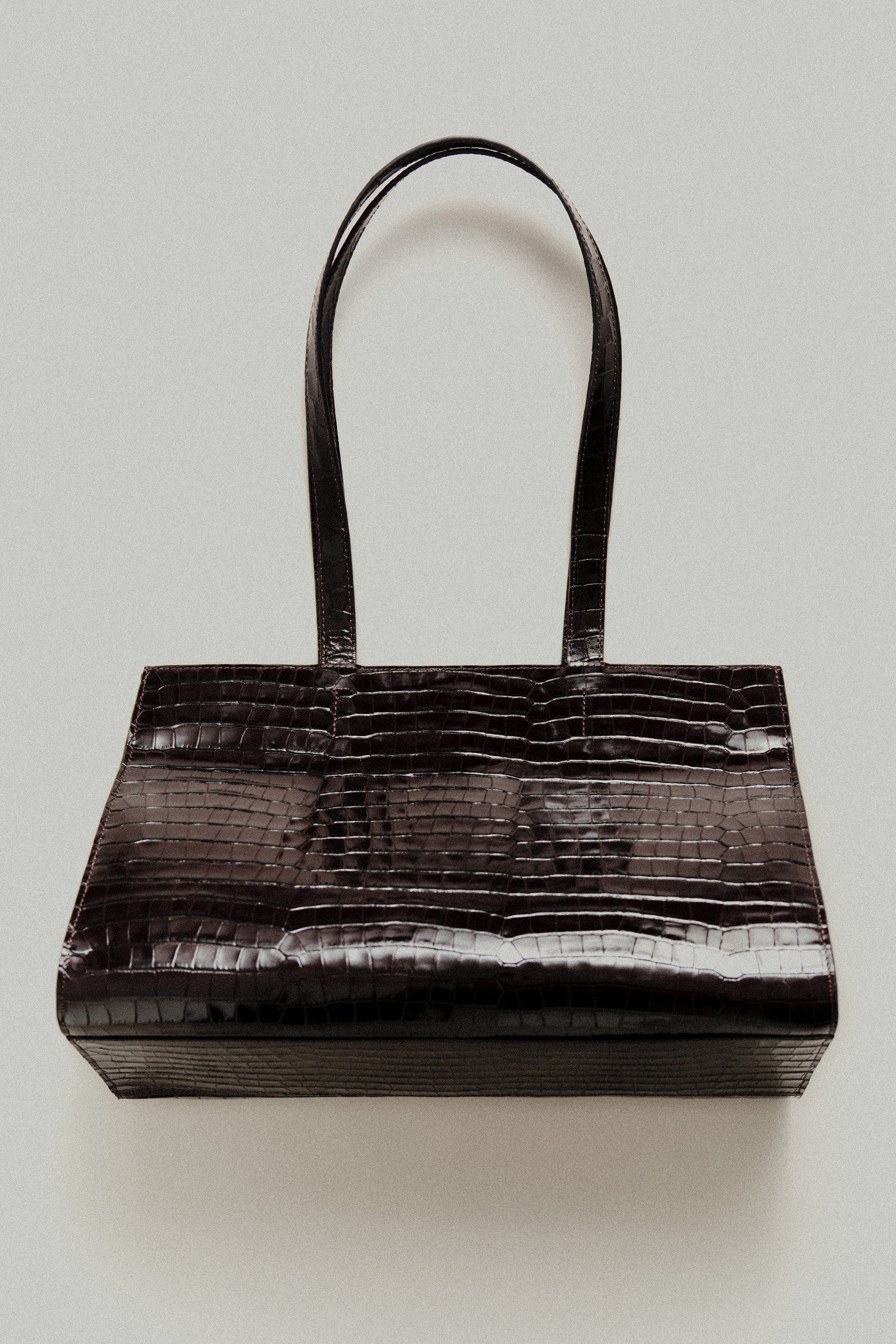 COS Gallery Tote Bag - Croc-Effect Leather, Alternate, color, Dark Brown