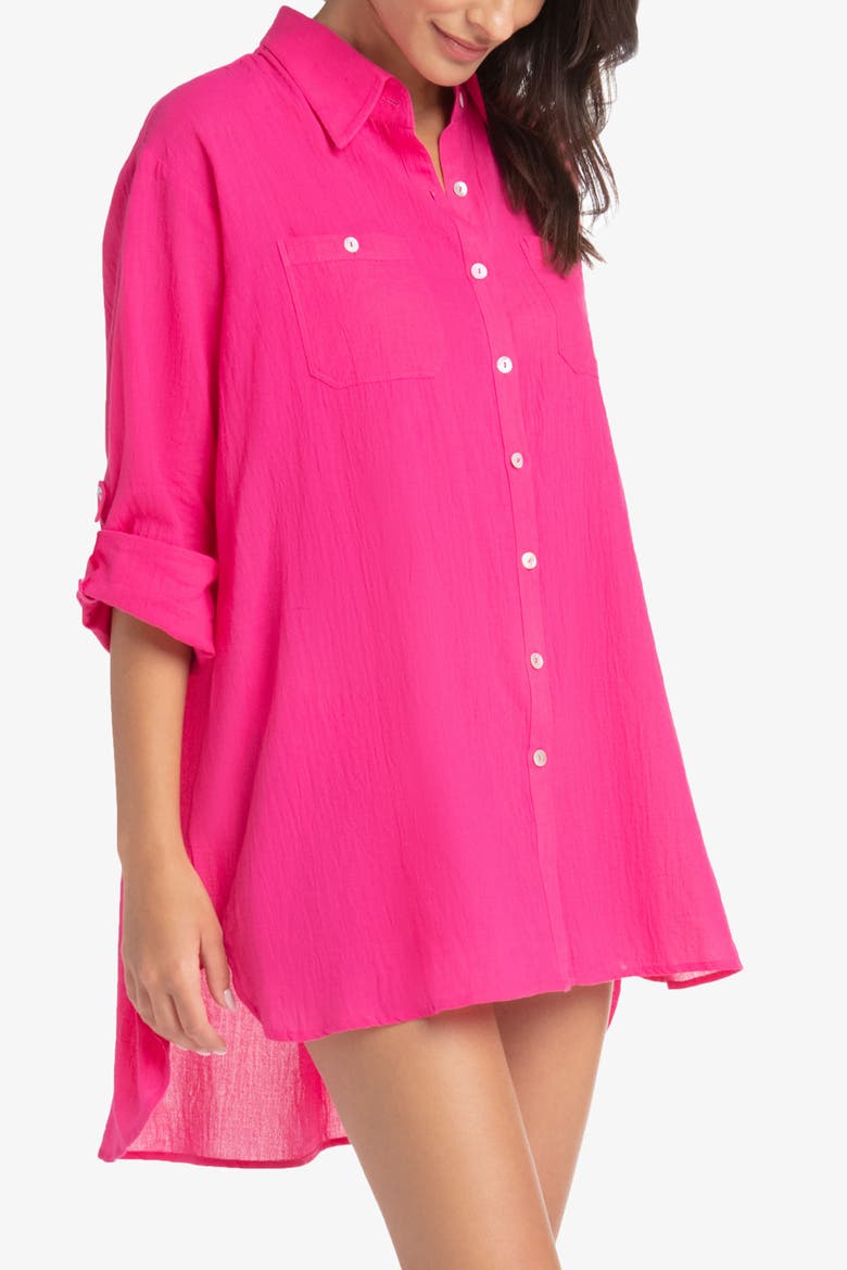 Camp Shirt Cover-Up, Alternate, color, Lotus Pink